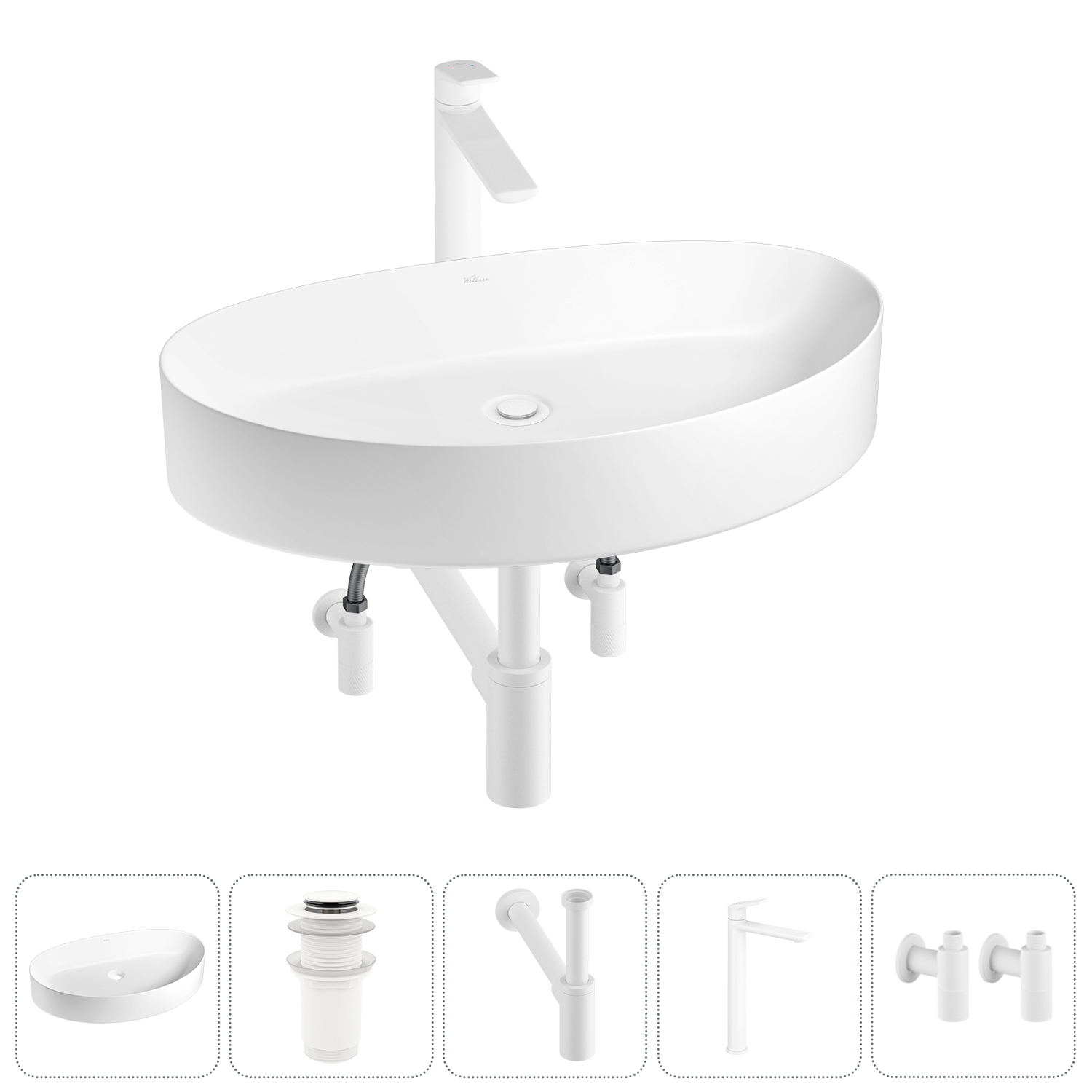Накладная раковина для ванной комнаты Wellsee Belle Spa 2.0 20212620R в наборе 5 в 1: раковина белый