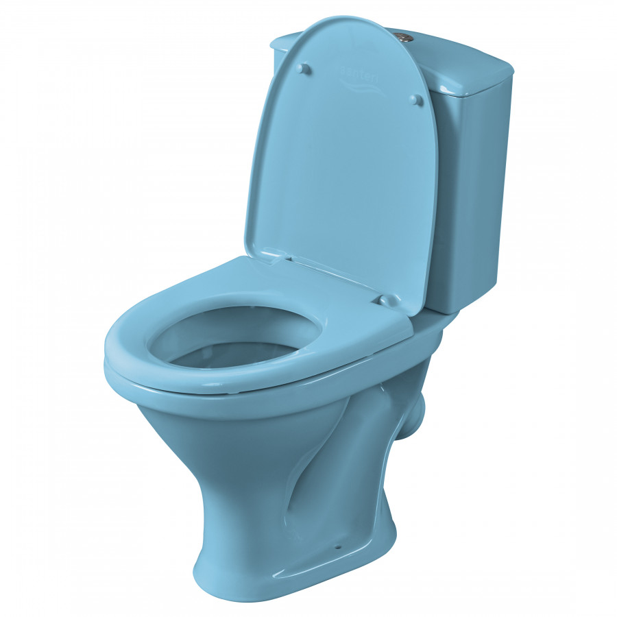 Унитаз-компакт "Вест" косой выпуск, с кнопочной арматурой и сиденьем, голубой SANTERI Унитаз-компакт "Вест" косой выпуск, с кнопочной арматурой и сиденьем, голубой SANTERI