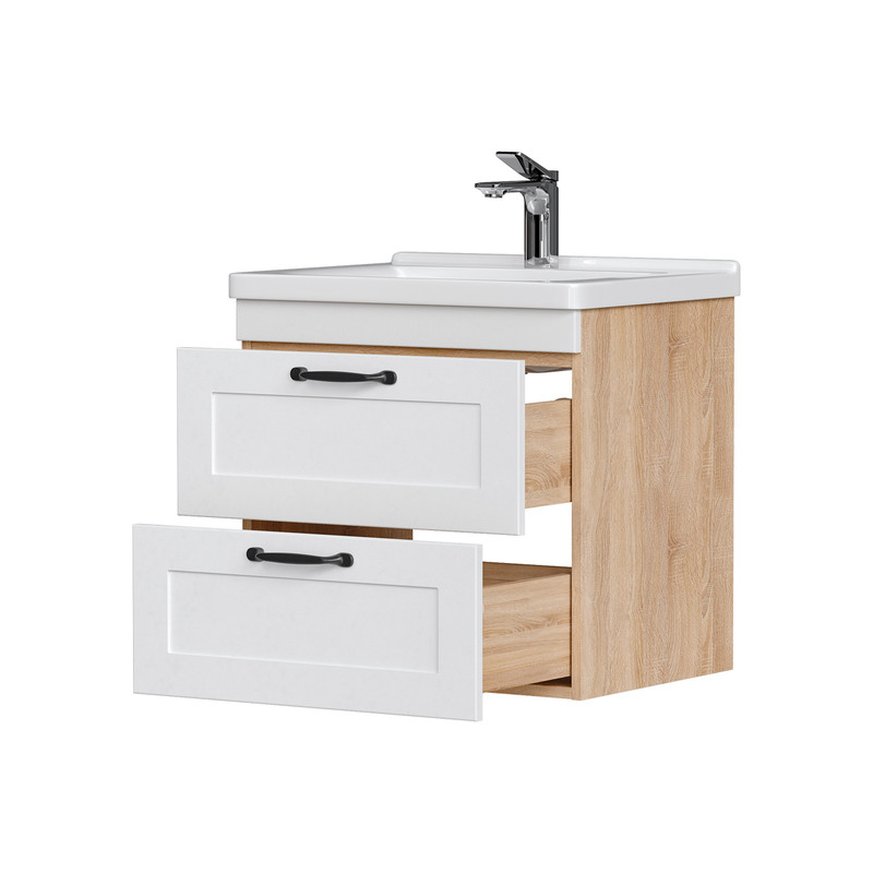 Тумба EQUIL Lago 60 подвесная 2 ящ. белый/дерево (под раковину Миранда 60)