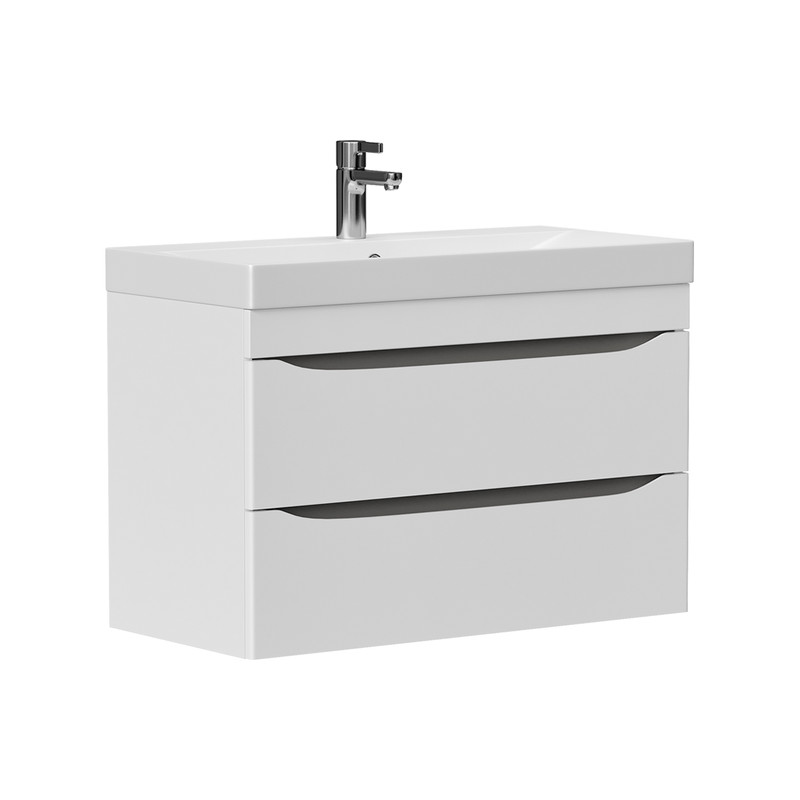 Тумба Lake 80, подвесная 2 ящ., белый/серый оникс (под раковину 9696-80), VOLNA