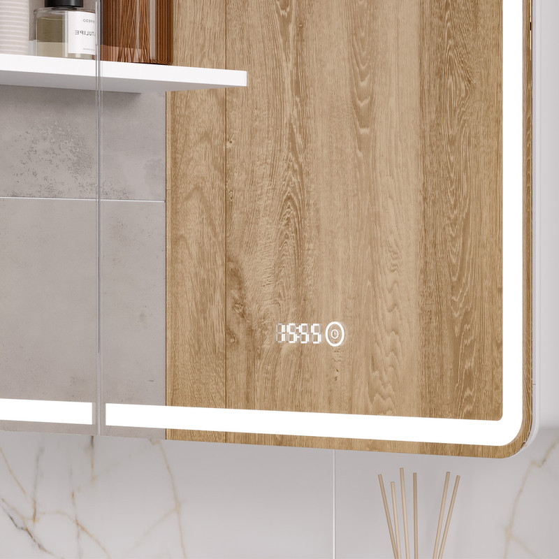 Зеркальный шкаф EQUIL Nice LED 70 с часами белый