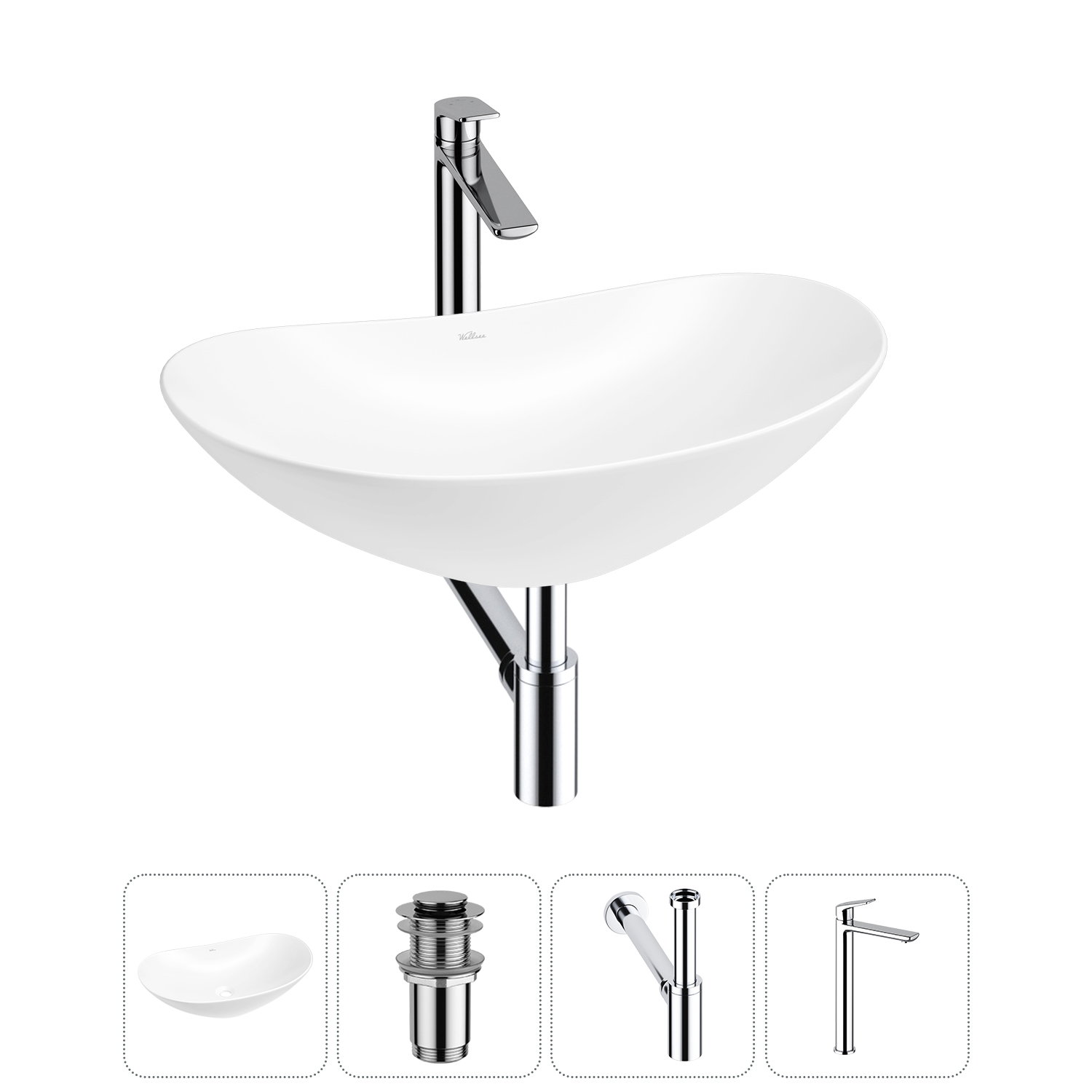 Накладная раковина для ванной комнаты Wellsee Carefree Dove 20212289R в наборе 4 в 1: раковина белый
