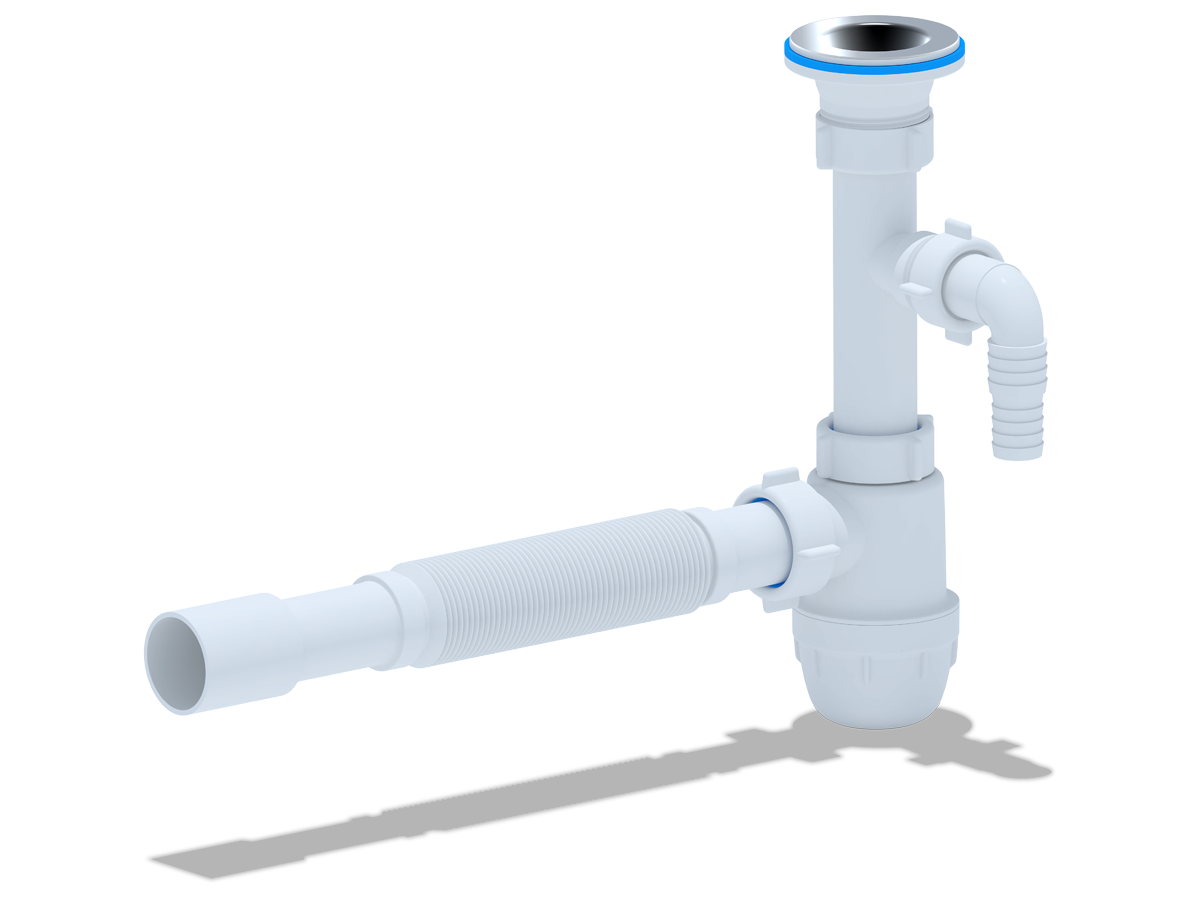 Cифон для раковины АНИ Пласт Юнг BM1315 1 1/4 дюйма 32 c отводом для стиральной машны и гибкой трубой 32х32/40