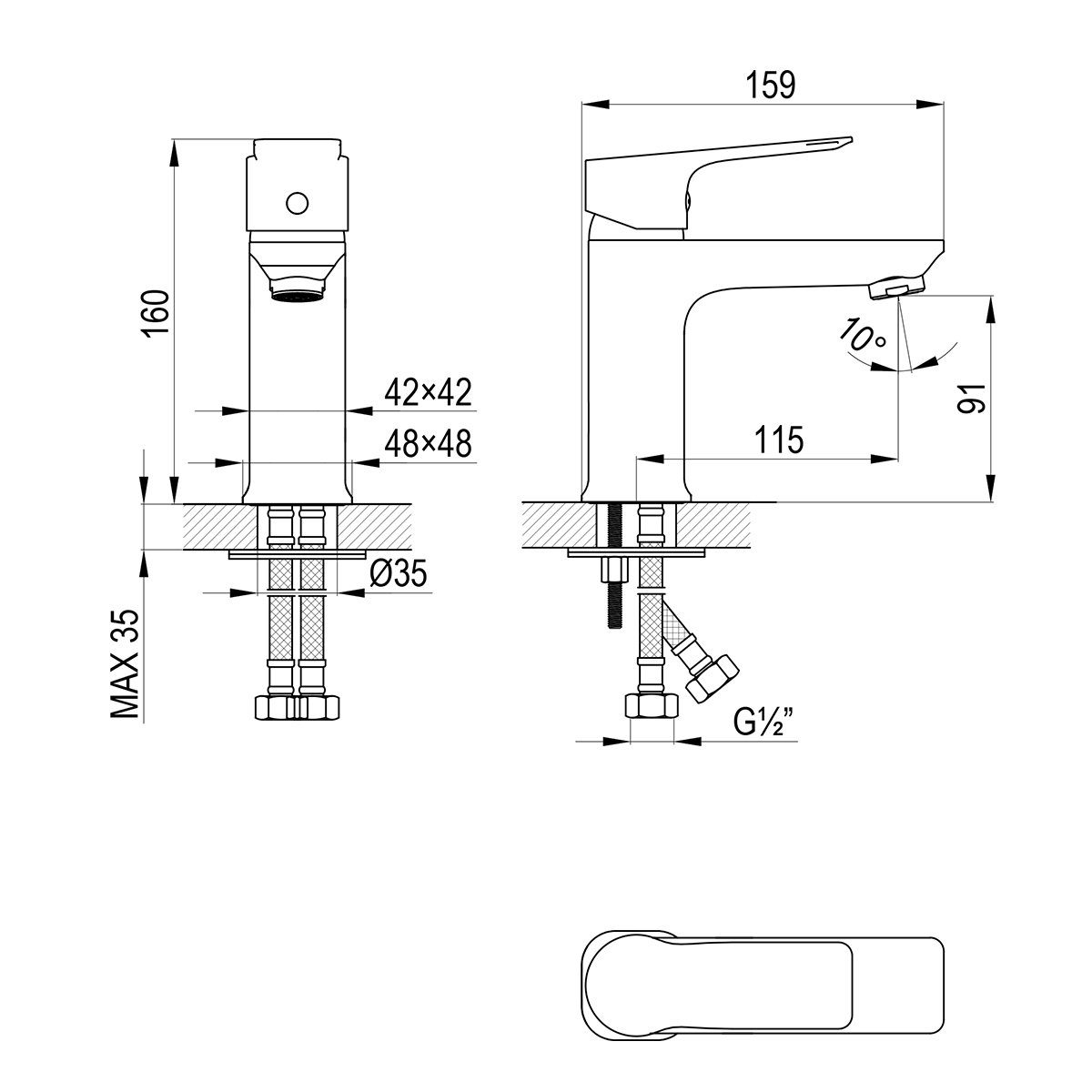 Смеситель ROSSINKA RS27-11BL для раковины монолитный, черный