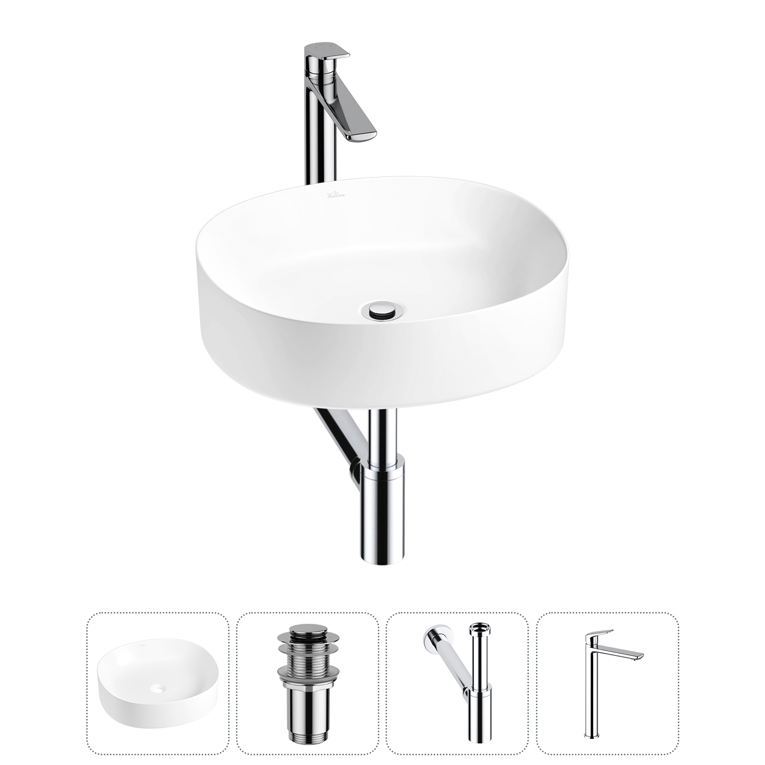 Накладная раковина для ванной комнаты Wellsee Belle Spa 2.0 20212529R в наборе 4 в 1: раковина белый