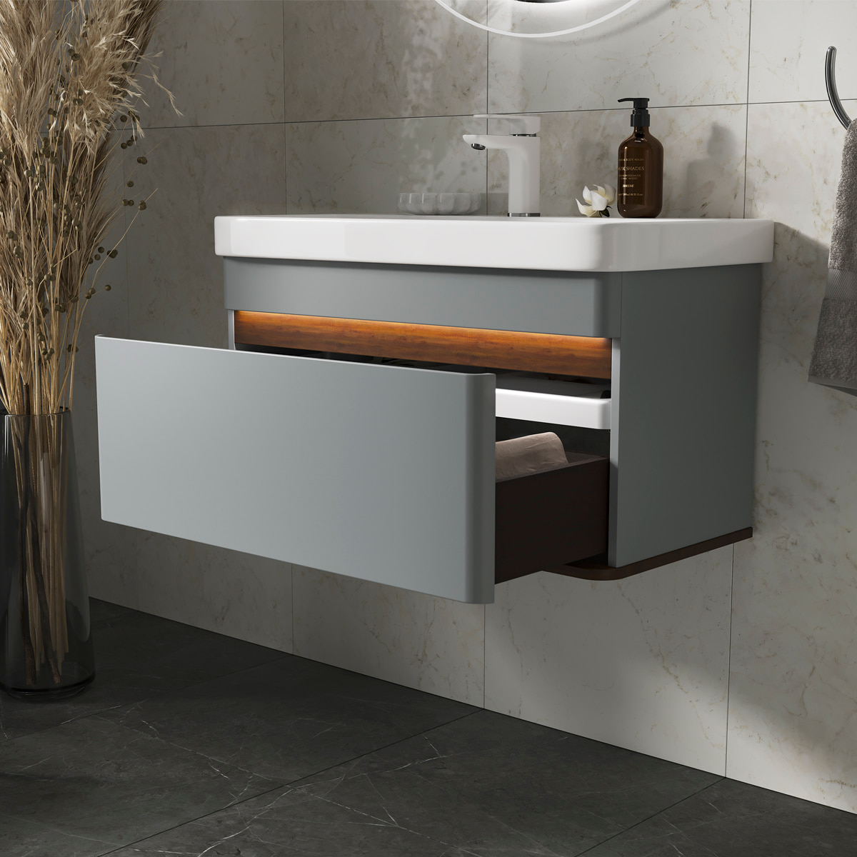 Тумба EQUIL Elegante 80 подвесная 1 ящ. мэйджик/дуб голиано (под раковину 9595-80)