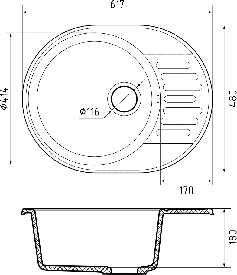GranFest QUARZ (ECO-58) Мойка чаша+кр 620*480 (серый)
