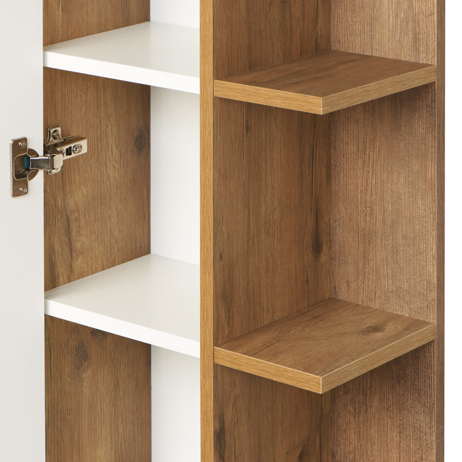 Шкаф-колонна СКАНДИ 40, подвесная, с зеркалом, белая, дуб рустикальный