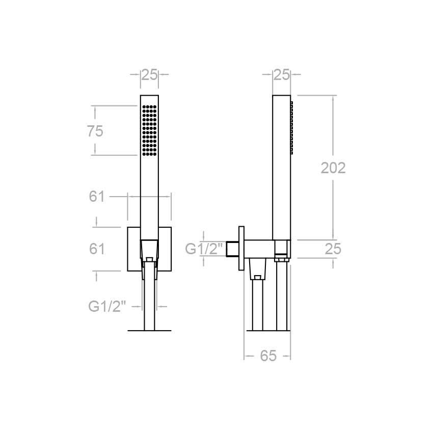 Лейка для встраиваемого душа с гибким шлангом на кронштейне квадратная