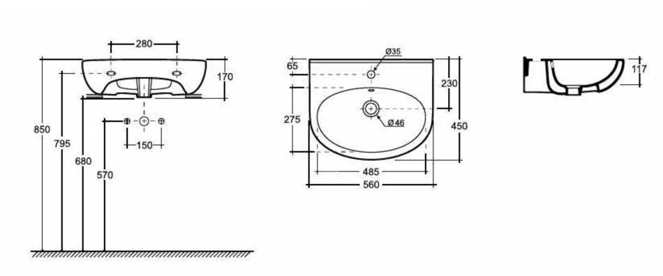 Раковина КЕРАМИН ЛАГО 55 белый глянец CDB00024895 (4810531138976)