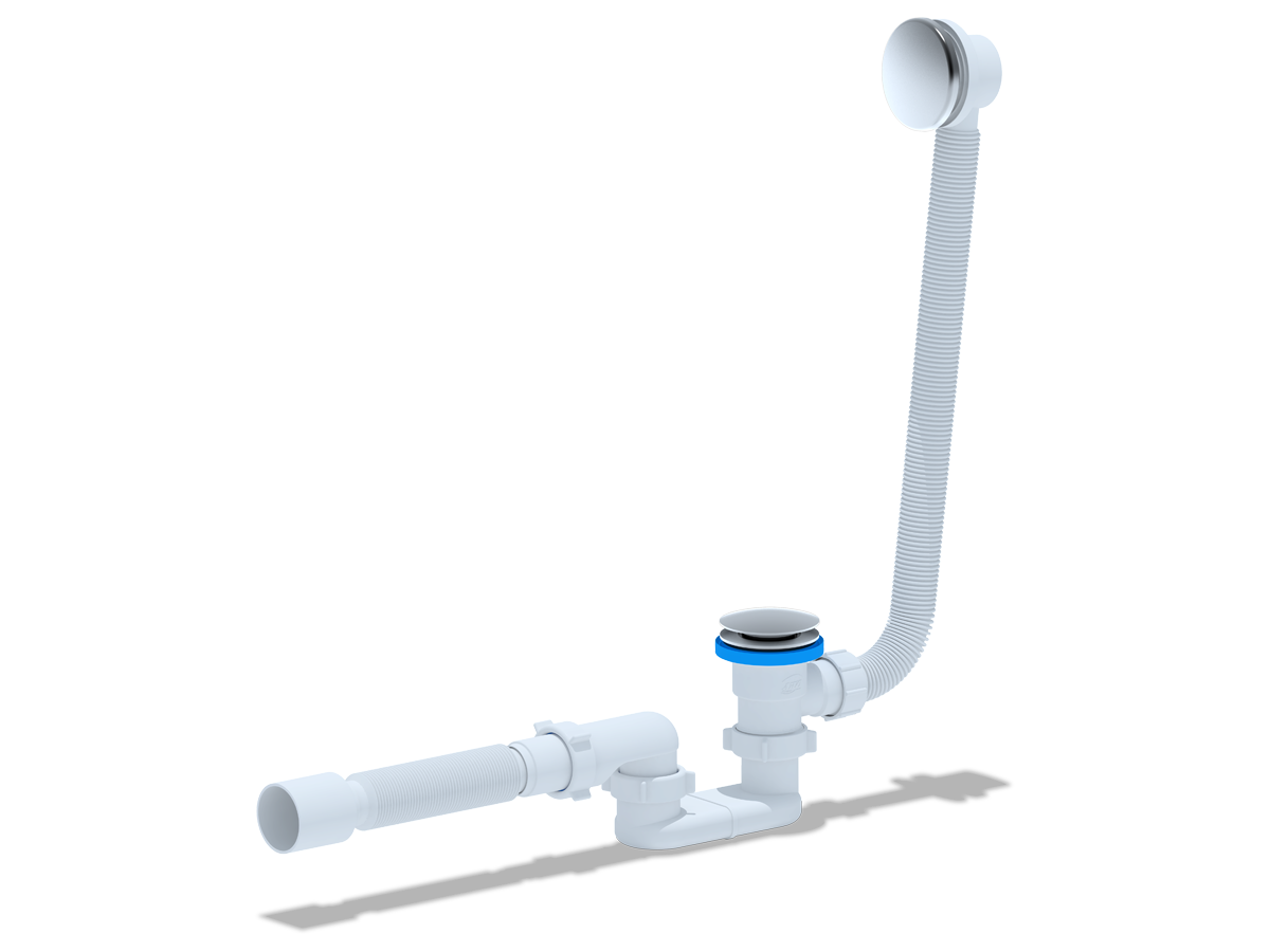 Сифон Ани для ванны клик-клак, грибок, сетка, с выпуском и переливом  труба 40/50 плоский, ANI PLAST