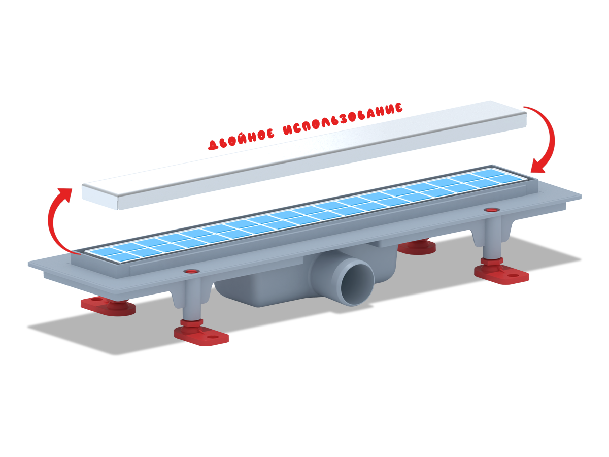 Трап душевой TLQ1045, решётка МОЛ под плитку 450х62 мм. матовая, сухой затвор