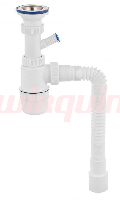 Сифон Элит с нержавеющей чашкой D70мм., с отводом для стиральной машины и гибкой трубой 600мм. (1