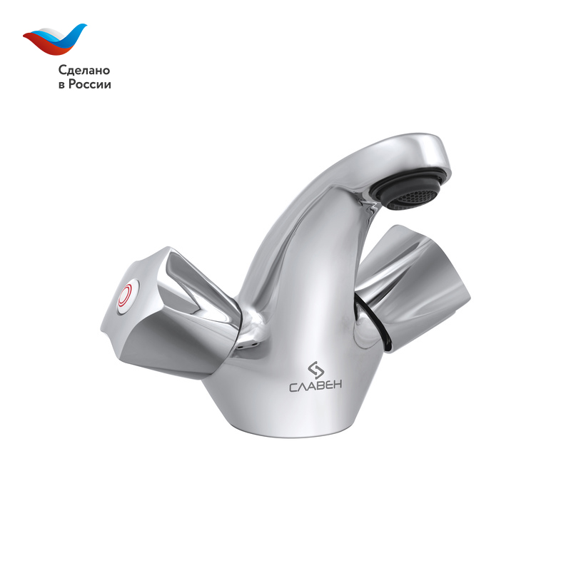 ГОРОД Смеситель для умывальника с литым изливом, двуручный, СЛАВЕН, Е10