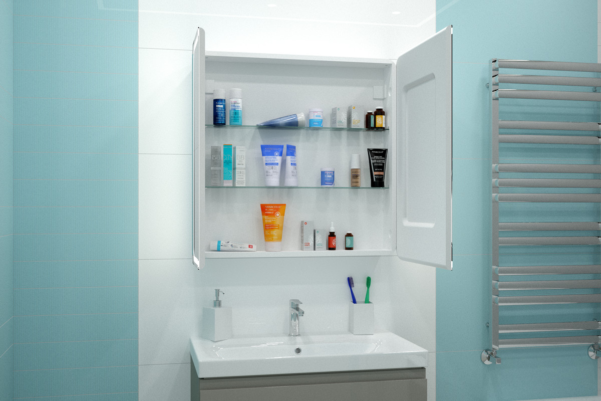Зеркало-шкаф Elliott LED 800х800 с датчиком движения, розеткой