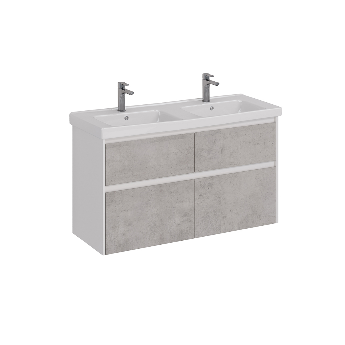 Тумба Lemark COMBI 125 см под 2 раковины, подвесная/напольная,4 ящика, цвет фасада: Бетон, цвет корп
