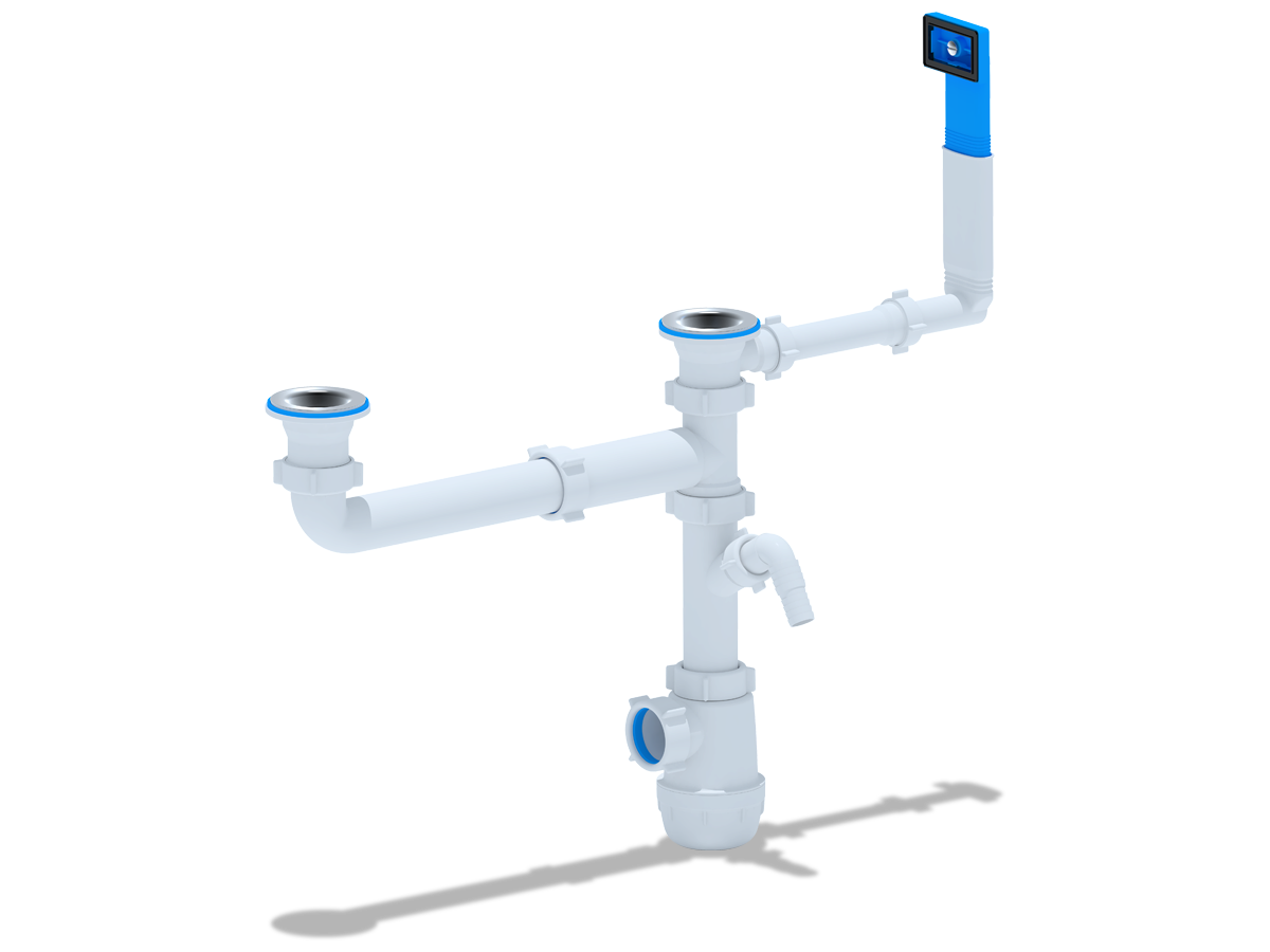 Сифон для мойки АНИ Пласт Грот A7200 1 1/2 дюйма 40 двойной смещенный с переливом и отводом для стиральной машины