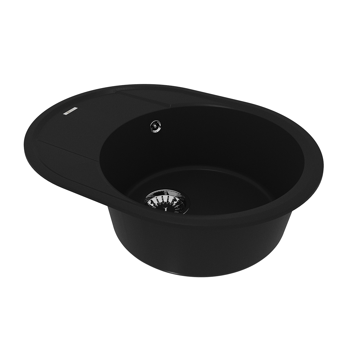 Кухонная мойка Lemark LACHA 620 врезная овальная с крылом из кварцгранита, Антрацит 