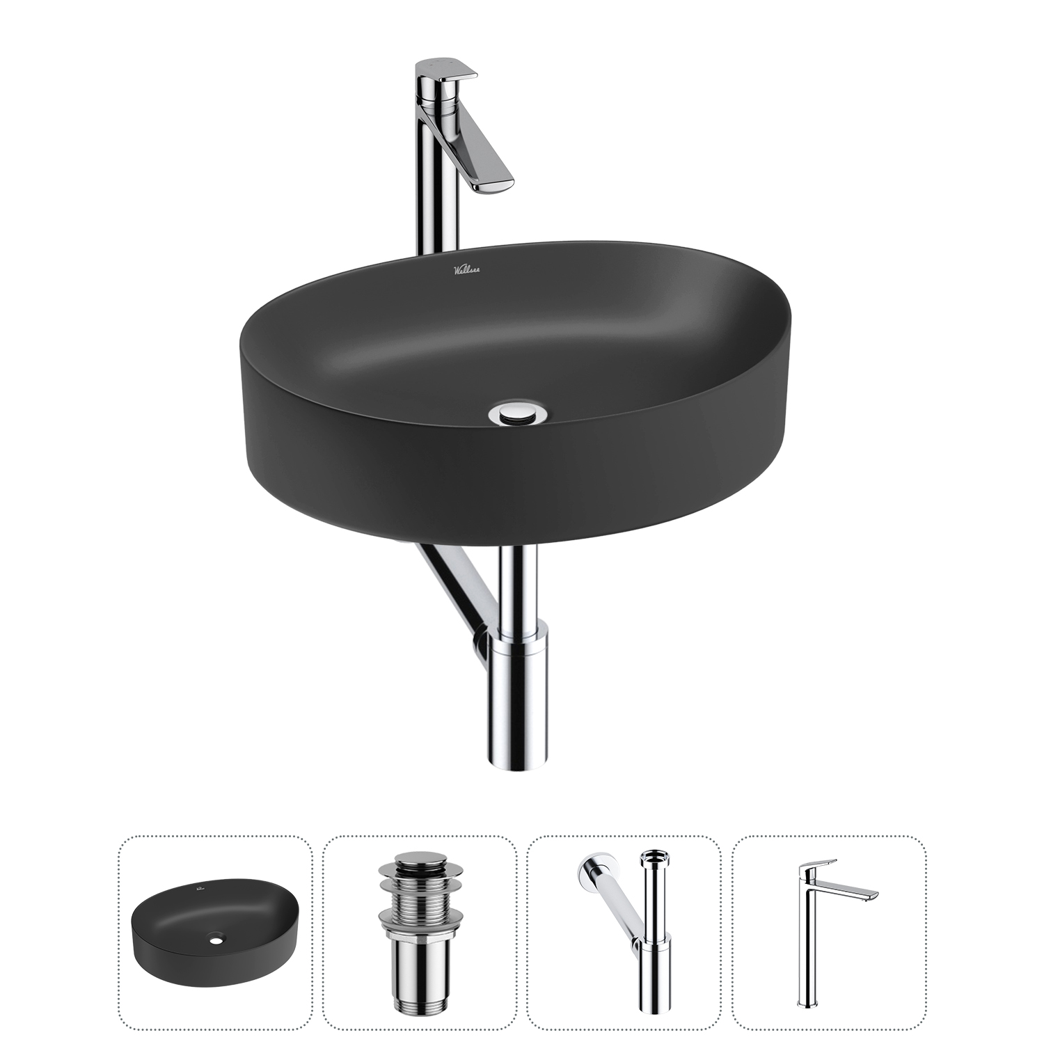 Накладная раковина для ванной комнаты Wellsee Belle Spa 2.0 20212599R в наборе 4 в 1: раковина матов