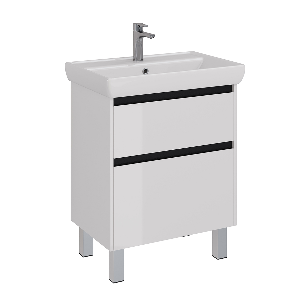 Тумба Lemark COMBI 70 см под 1 раковину, подвесная/напольная, 2 ящика, цвет планки: Чёрный, цвет кор
