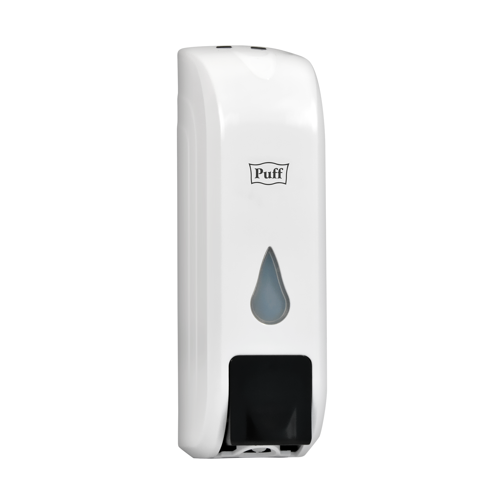 Дозатор для жидкого мыла пластиковый puff-8104, белый с черной кнопкой, 350 мл, 22х8х9 см