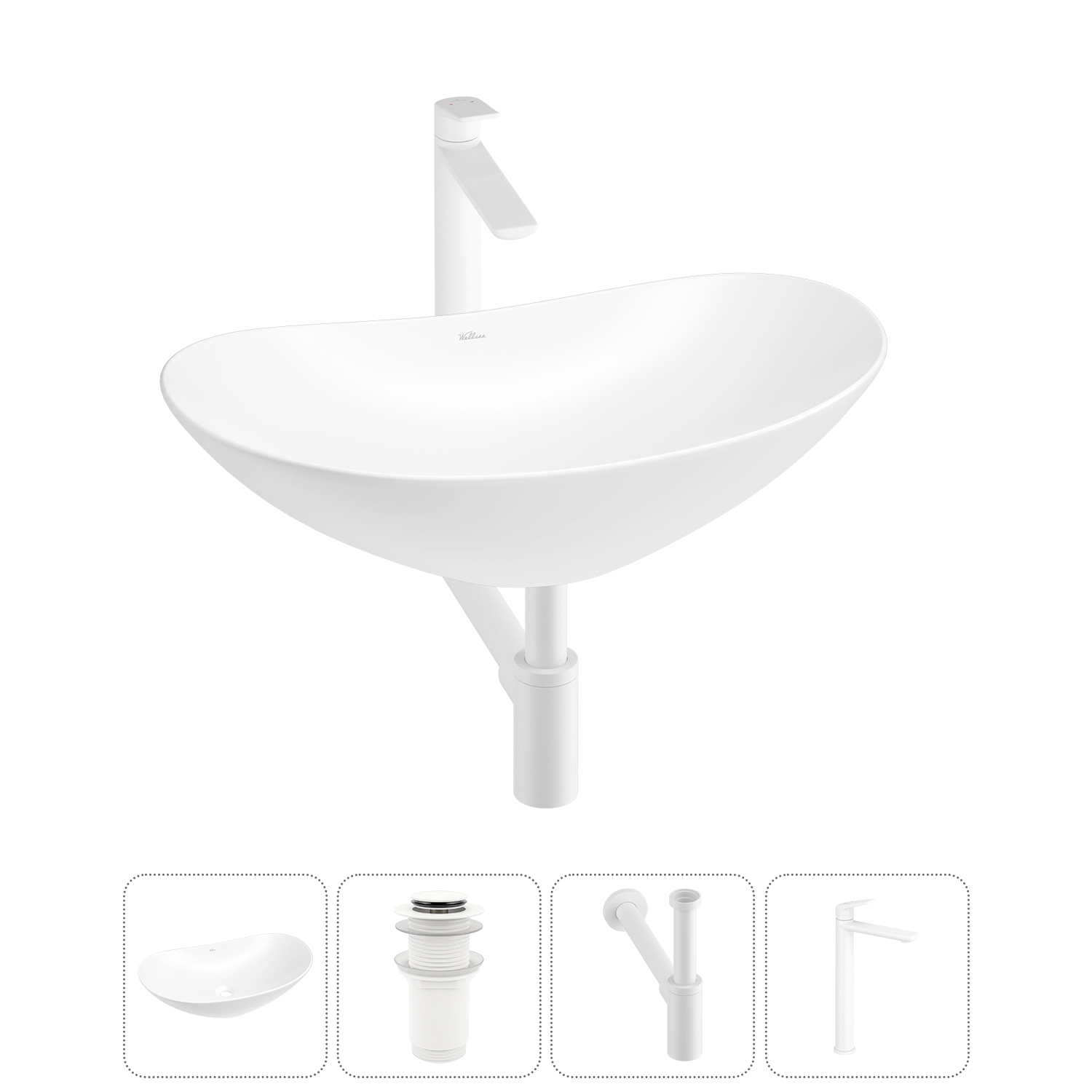 Накладная раковина для ванной комнаты Wellsee Carefree Dove 20212292R в наборе 4 в 1: раковина белый