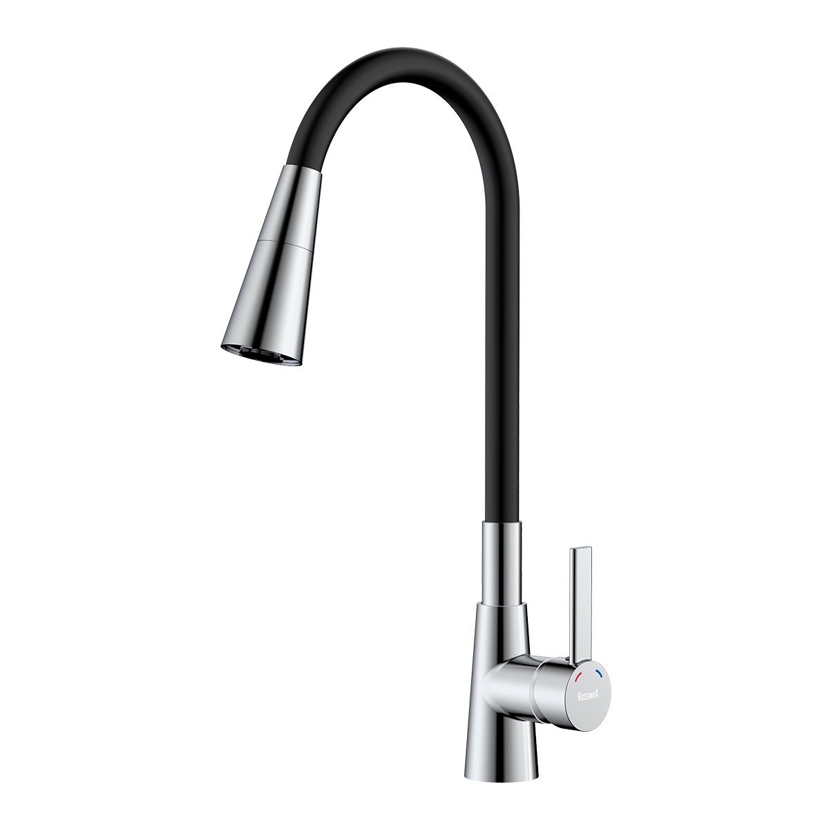 Смеситель ROSSINKA Z35-39-Black для кухни с гибким поворотным изливом, черный