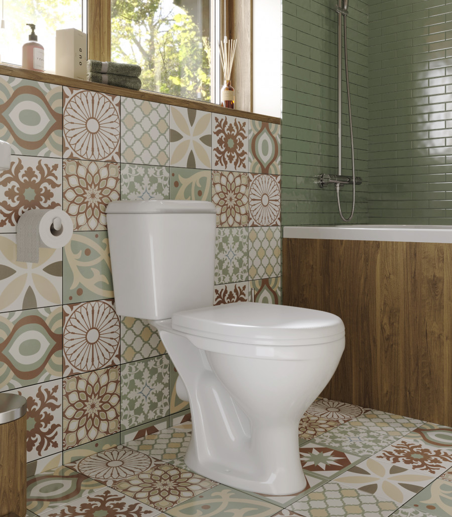 Унитаз-компакт "Pro" горизонтальный выпуск, с 1-режимной кнопочной арматурой и сиденьем полипропилен