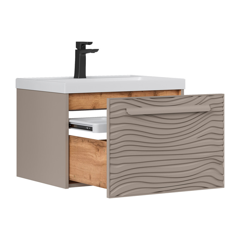 Тумба под раковину EQUIL Gleam 60, подвесная, 1 ящ., амарок/дуб вотан (под раковину 78857-60) (tpGLEAM60.1Y-25)