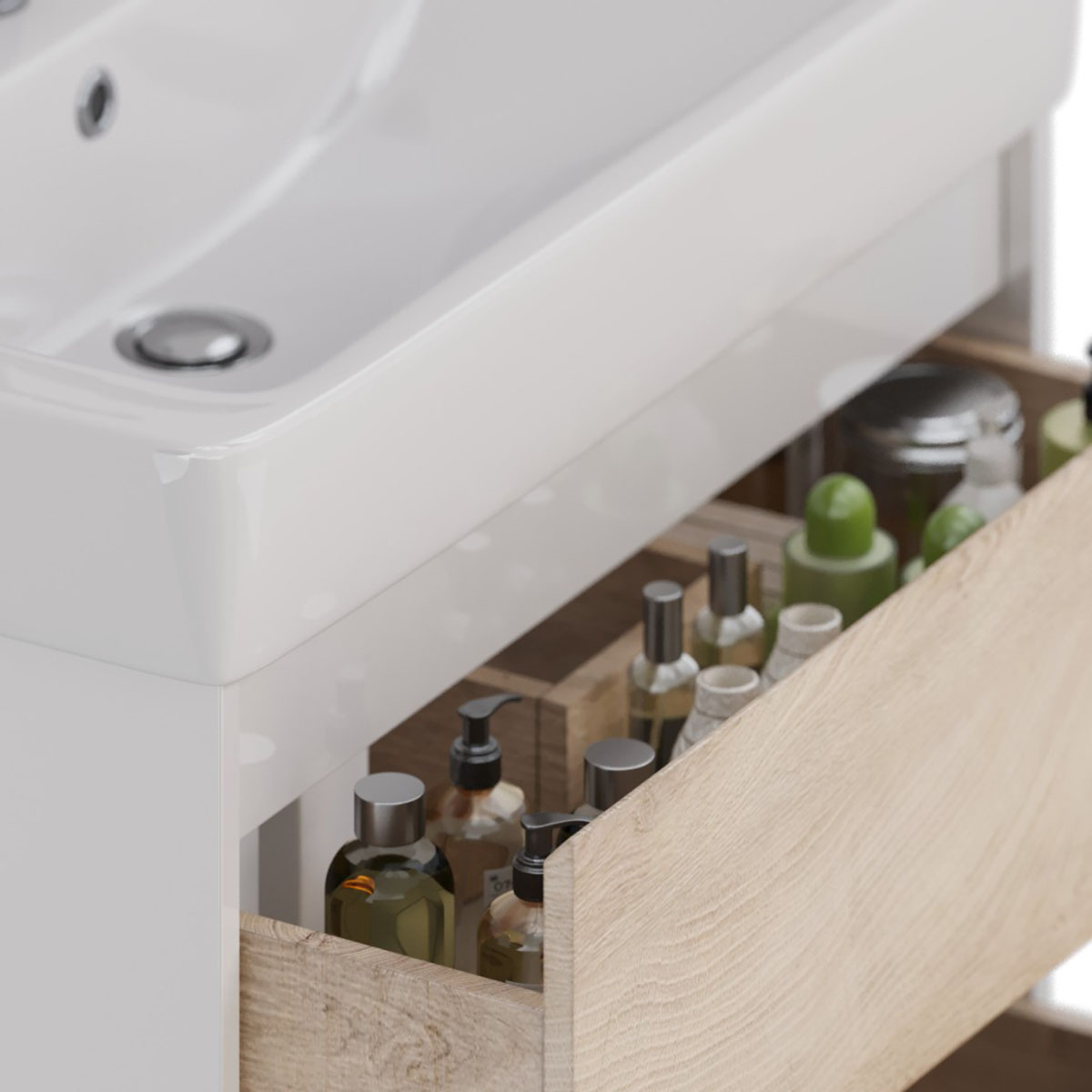 Тумба Lemark COMBI 80 см под 1 раковину, подвесная/напольная, 2 ящика, цвет фасада: Дуб кантри, цвет