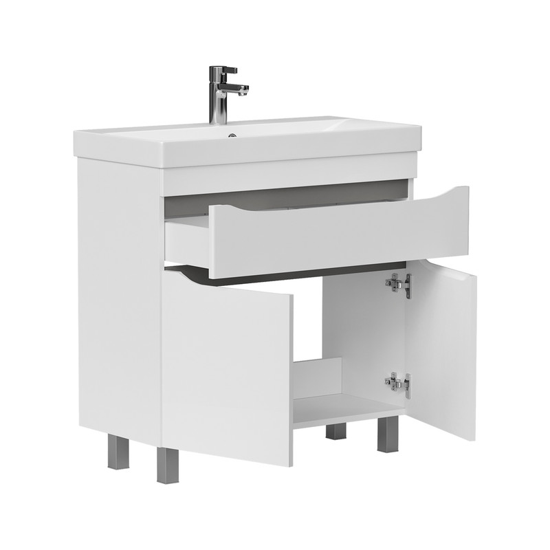 Тумба Lake 80, напольная, 2 дв., 1 ящ., белый/серый оникс (под раковину 9696-80), VOLNA