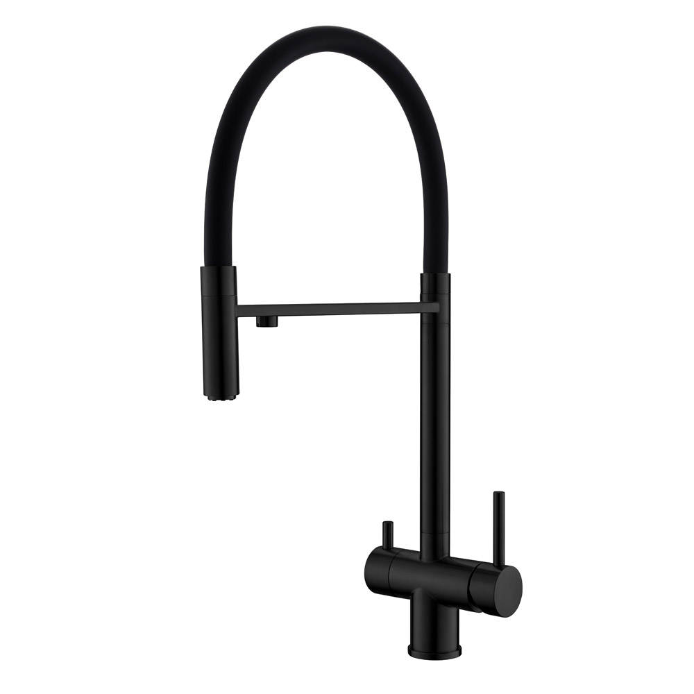 Смеситель для кухни ЧЕРНЫЙ с гибким изливом (черный)  под фильтр из нержавеющей стали EKO, EKO05-160