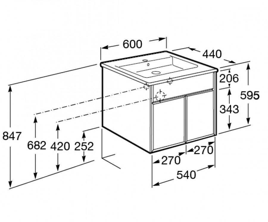 UP Тумба под раковину GAP 60, белый глянец, ROCA