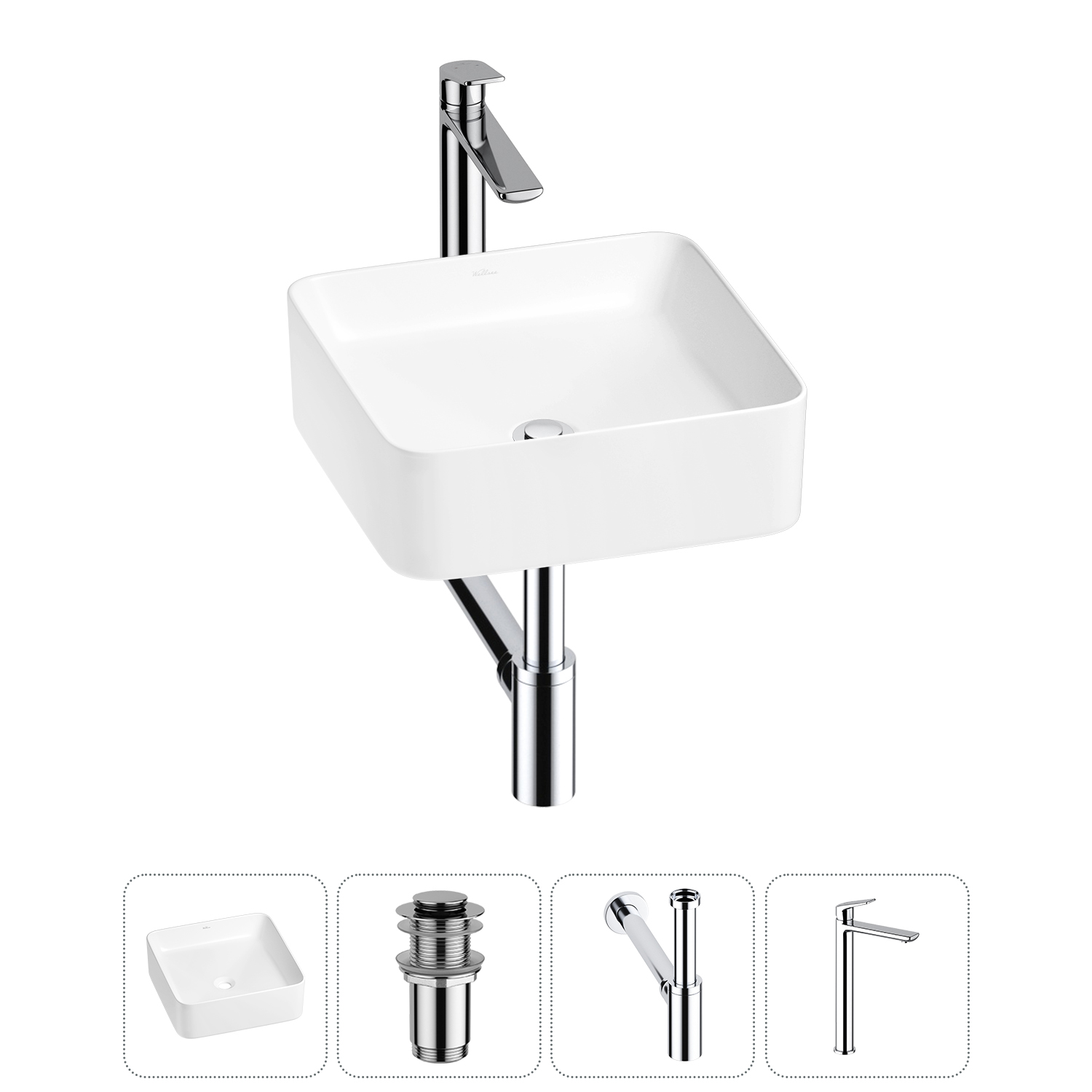 Накладная раковина для ванной комнаты Wellsee Mint 20212457R в наборе 4 в 1: раковина белый глянец, 