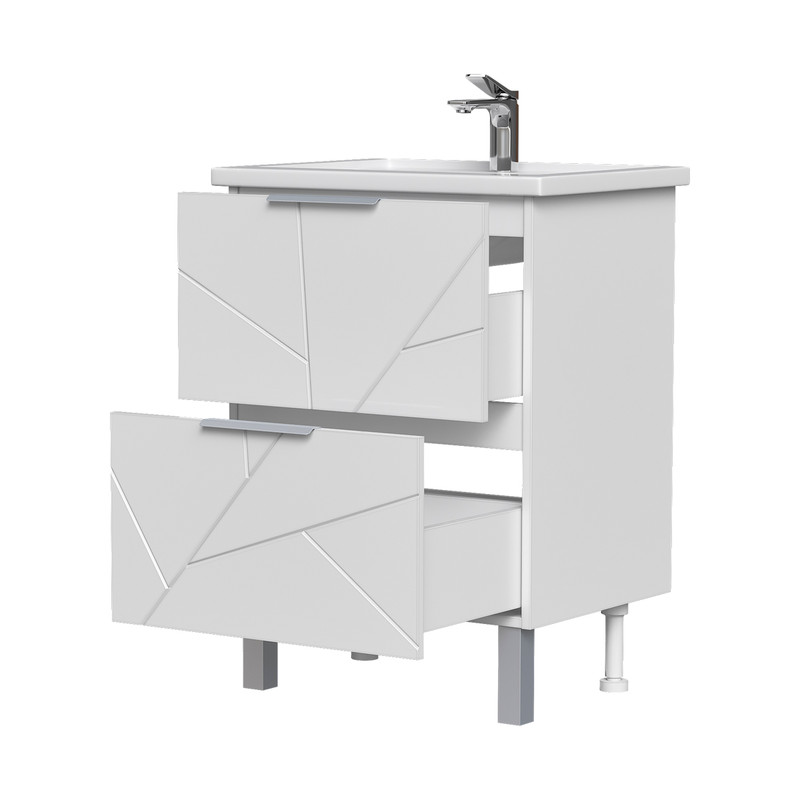 Тумба Twing 60, напольная, 2 ящ., белый (под раковину Фостер 60), VOLNA