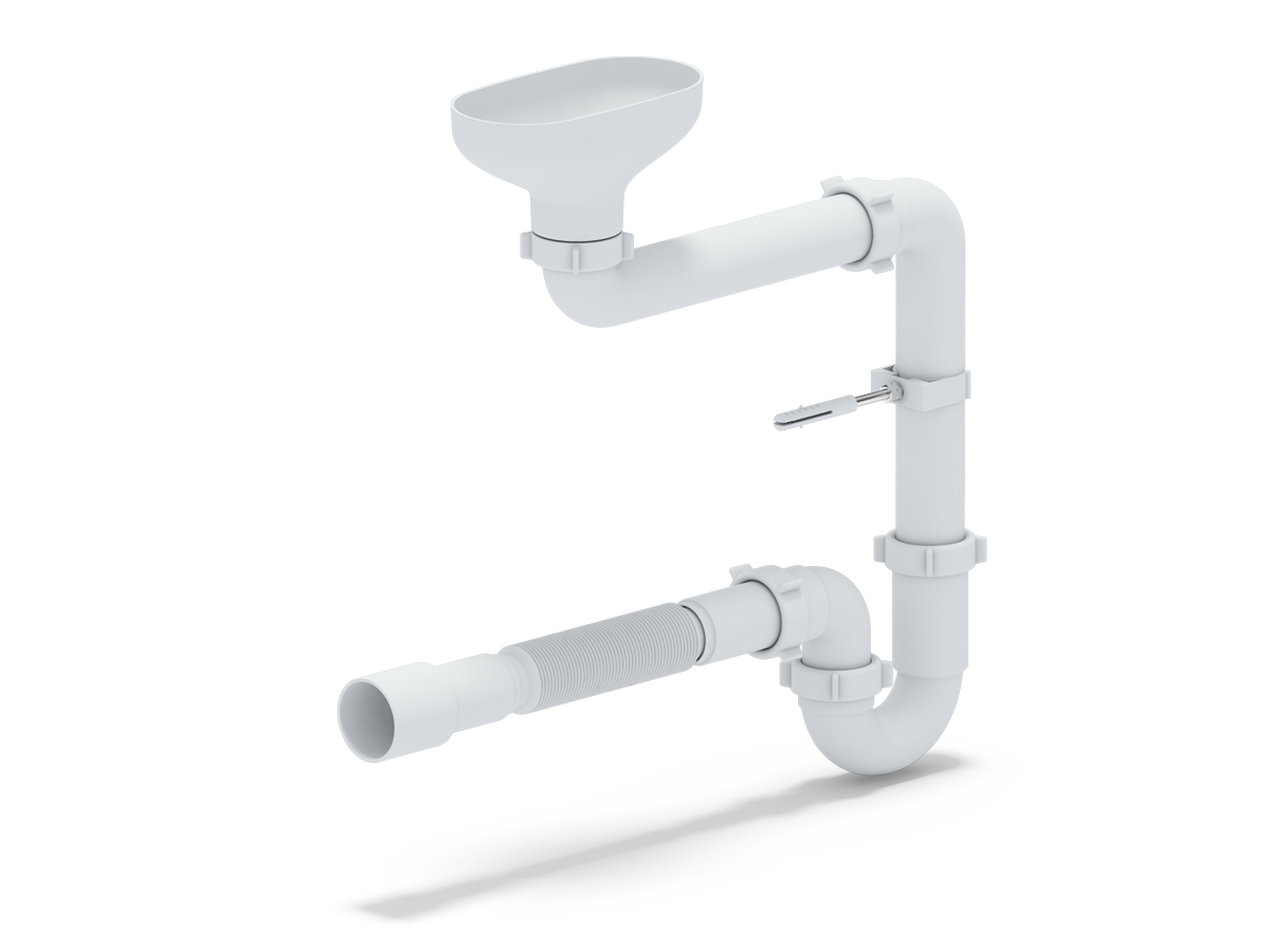 Сифон АНИ Пласт DR5015 1 1/2 дюйма 40 смещенный с разрывом струи с гибкой трубой 40х40/50