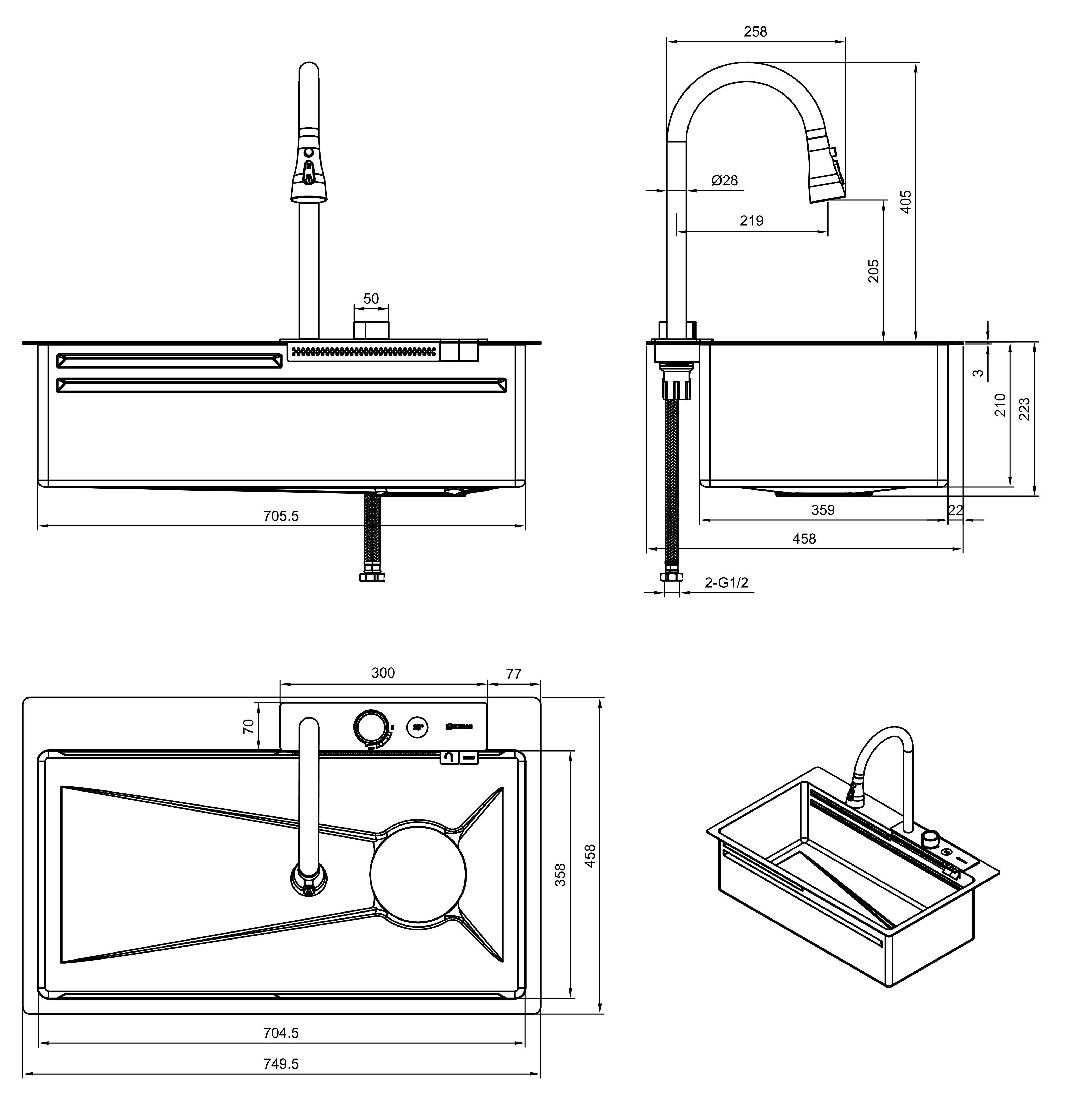 Кухонная мойка многофункциональная ПРОФСАН PSM-9943ST готовое решение со смесителем, нержавеющая сталь
