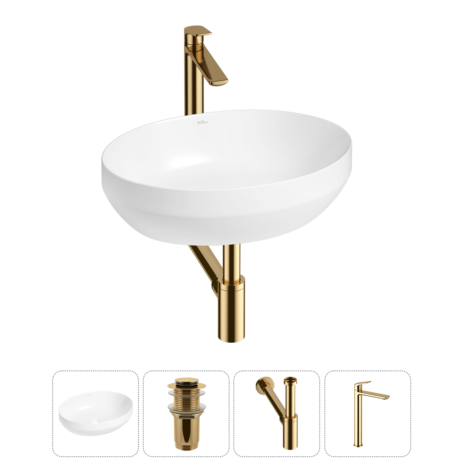 Накладная раковина для ванной комнаты Wellsee Air Gap R 20212399R в наборе 4 в 1: раковина белый гля