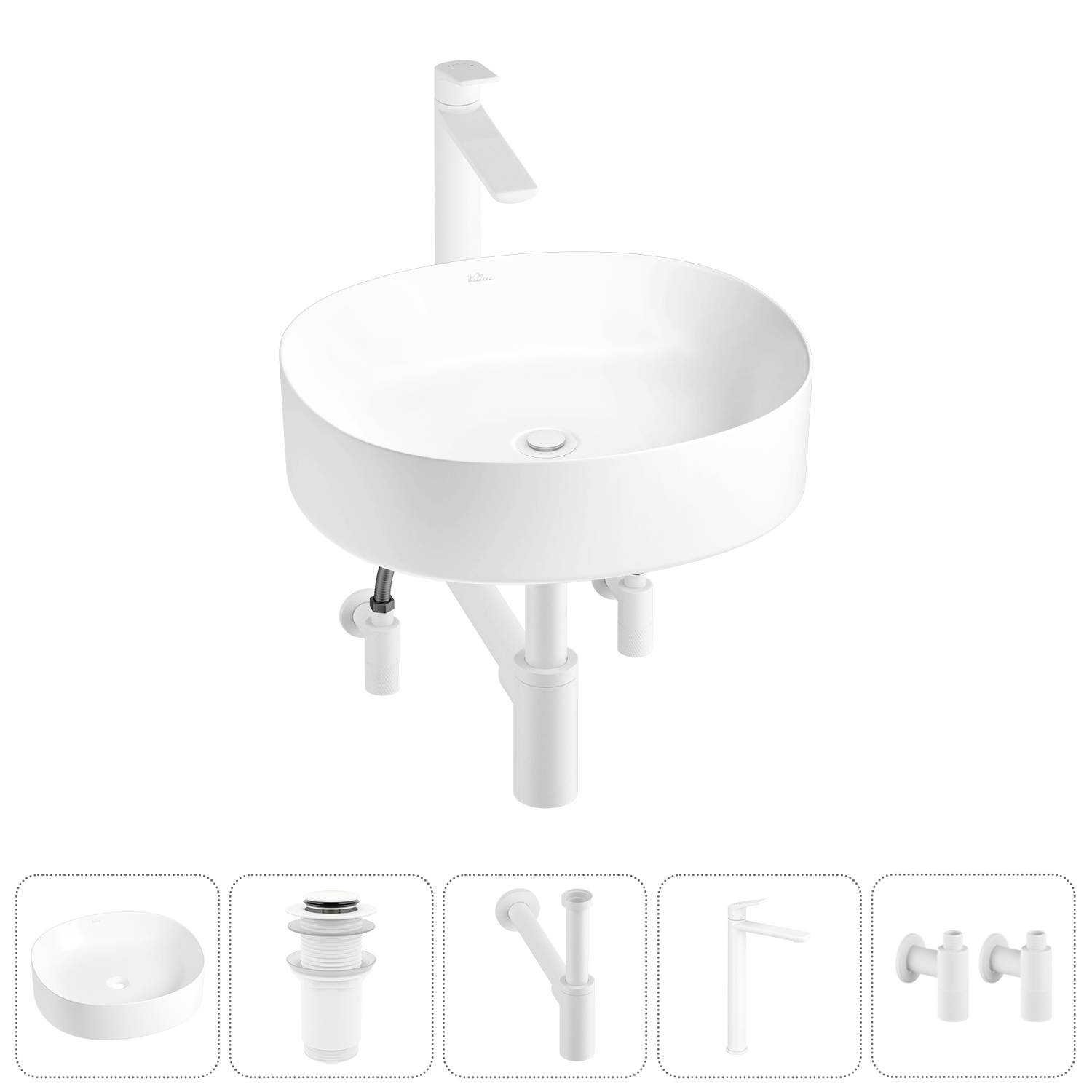 Накладная раковина для ванной комнаты Wellsee Belle Spa 2.0 20212536R в наборе 5 в 1: раковина белый