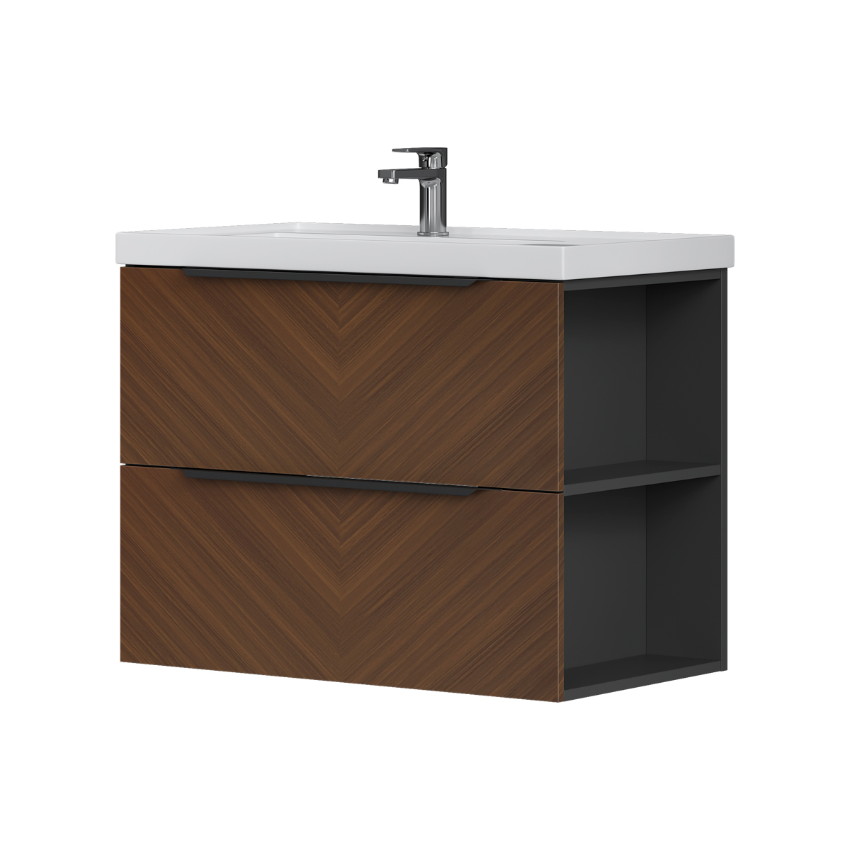 Тумба EQUIL Forest 80 подвесная 2 ящ. орех/графит (под раковину 9080TL) Тумба EQUIL Forest 80 подвесная 2 ящ. орех/графит (под раковину 9080TL)