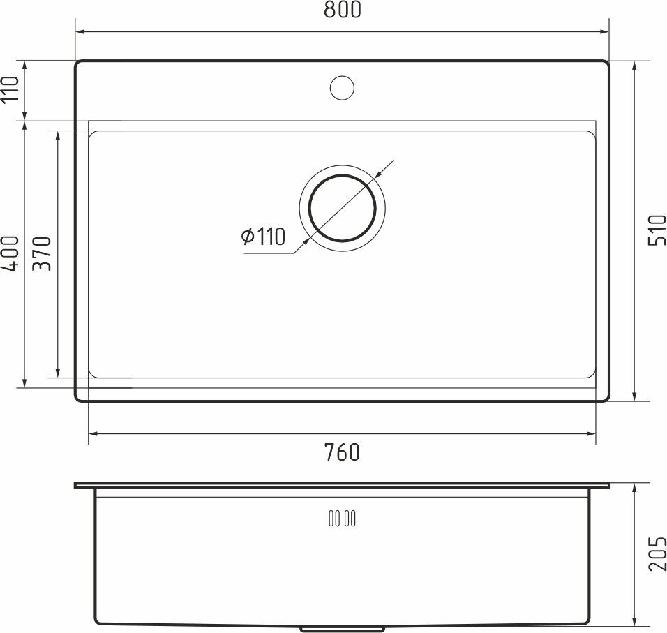 Rivelato Rinox 8050 Мойка нерж.сталь 1 чаши 800*500*200 мм в комплекте (доска, коландер, рол мат) арт.8050 