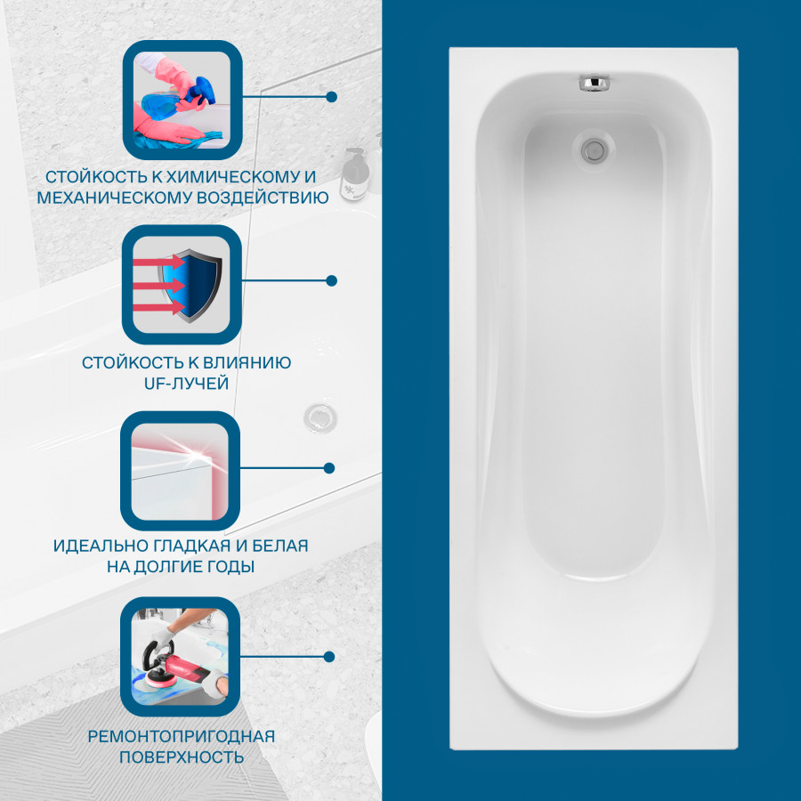 ТЕНЕРИФЕ Ванна акриловая 160х70 см., без монтажного комплекта, САНТЕК