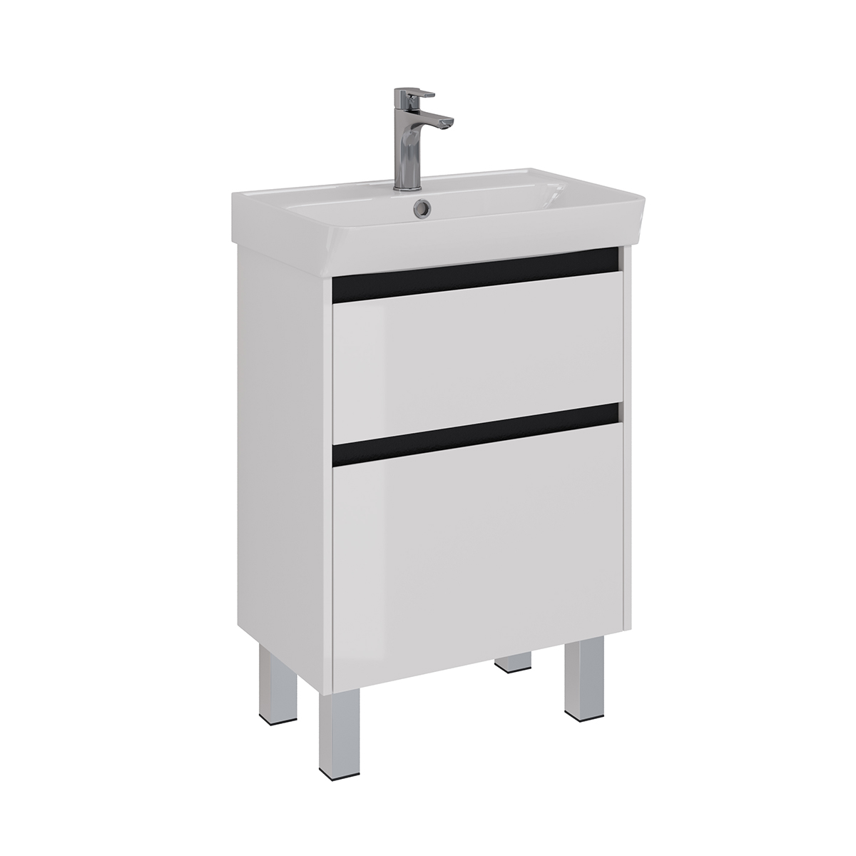 Тумба Lemark COMBI 60 см под 1 раковину, подвесная/напольная, 2 ящика, цвет планки: Чёрный, цвет кор