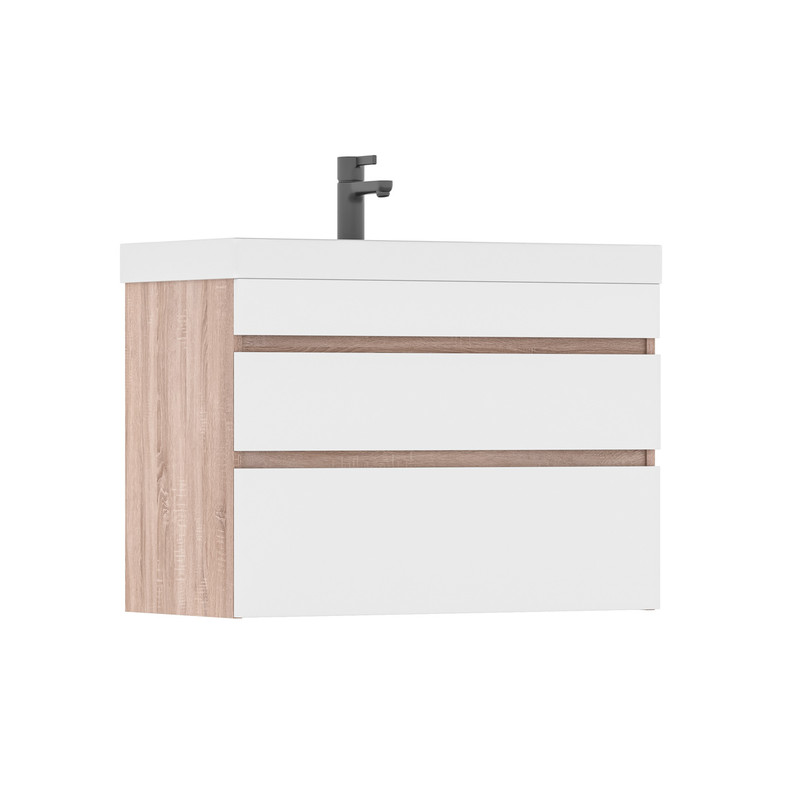 Тумба Conty 80, подвесная, 2 ящ., белый/дуб снома (под раковину 9696-80), VOLNA