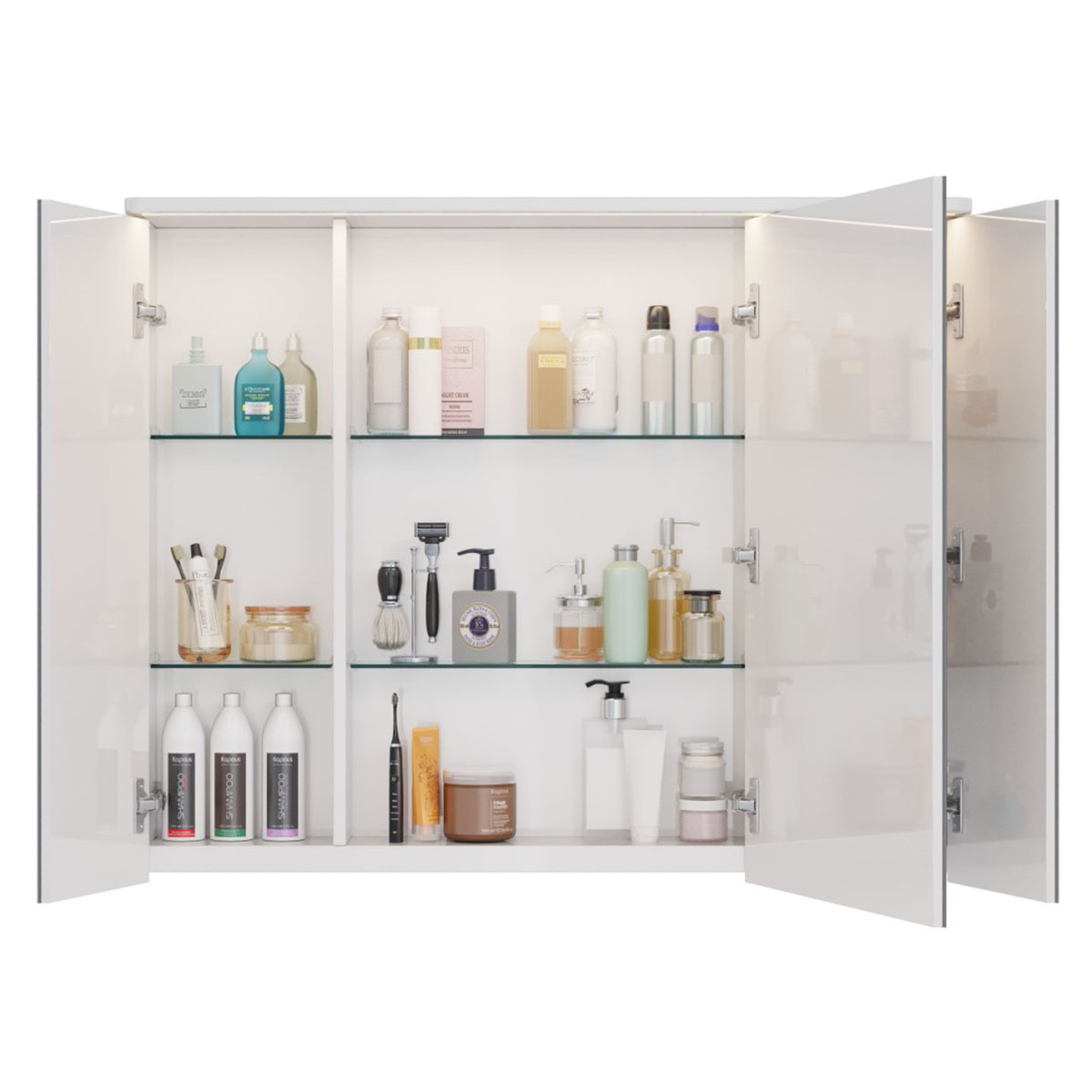 Шкаф зеркальный Lemark ZENON 100х80 см 3-х дверный, с козырьком-подсветкой, с розеткой, цвет корпуса