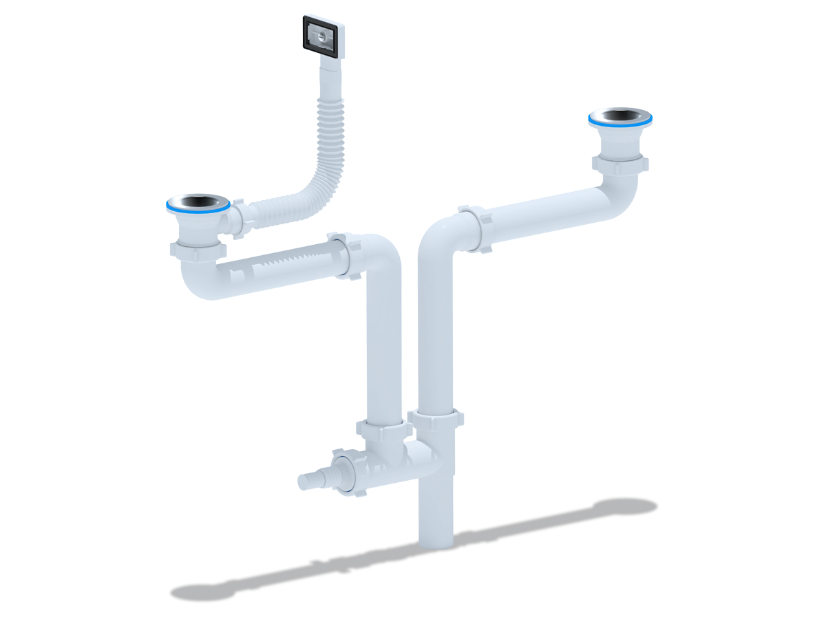 Набор для дв.универс.разноур.сифона 600 с переливом, ANI PLAST