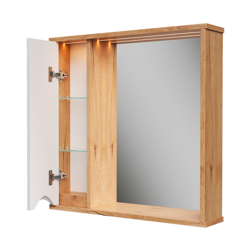 Зеркало-шкаф Barney 70, подвесной, левый, белый/дуб гузон, VOLNA