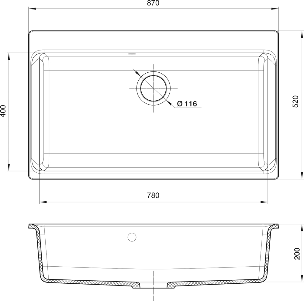 RIVELATO Мойка AXEL 90  1-чаша 870*520мм antracite арт.