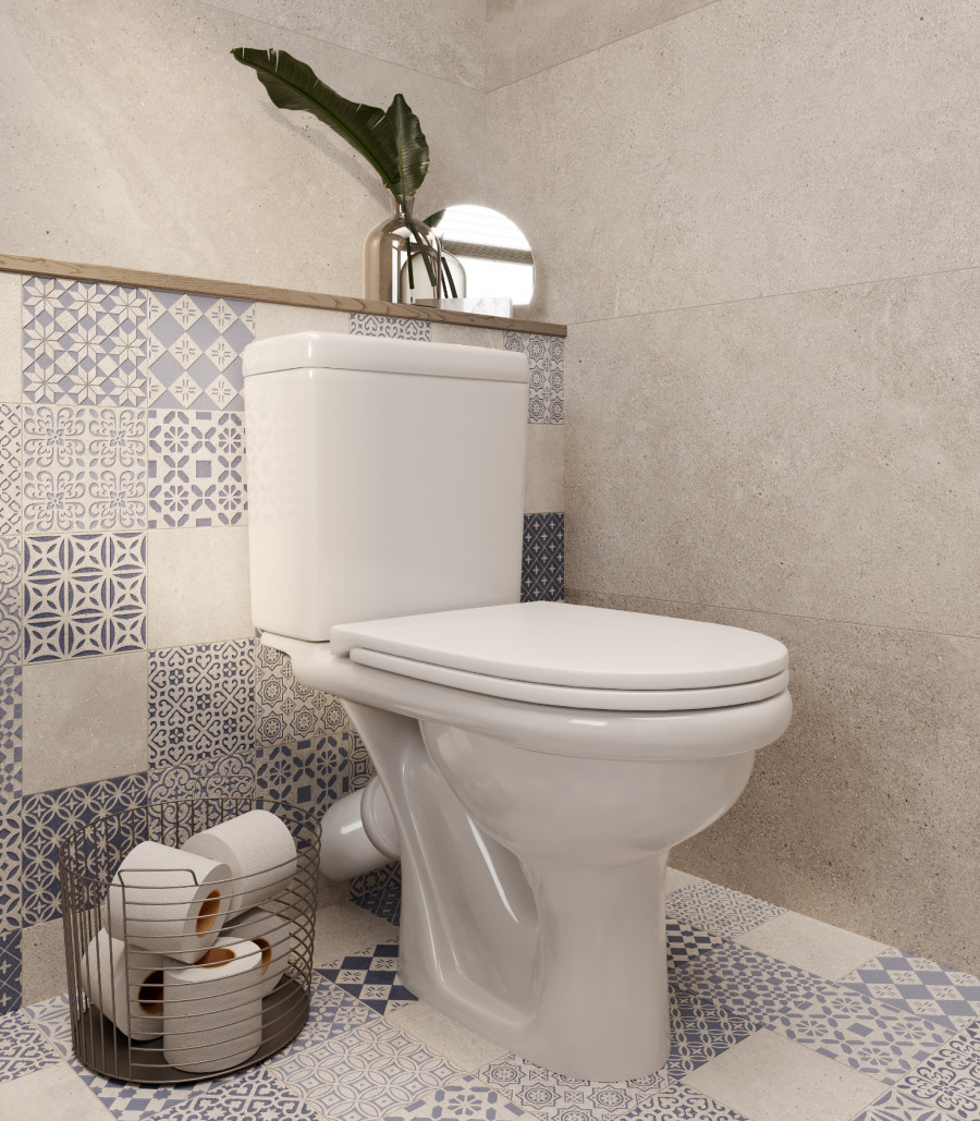 Унитаз-компакт "Визит" косой выпуск, с 1-режимной кнопочной арматурой  и сиденьем п/п "Уклад". SANTE