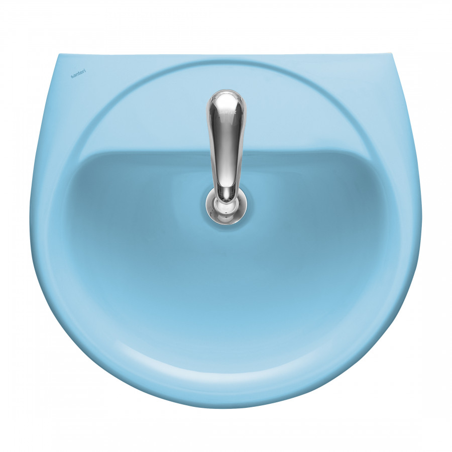 Умывальник "Соната" 54 см. с отв., с переливом (хром. кольцо) голуб. SANTERI Умывальник "Соната" 54 см. с отв., с переливом (хром. кольцо) голуб. SANTERI